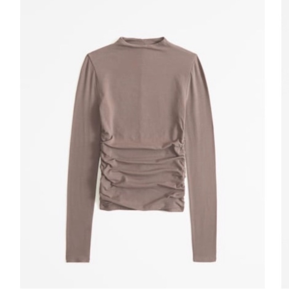 A&F Long-Sleeve Cotton Seamless Fabric Mockneck Top Taupe